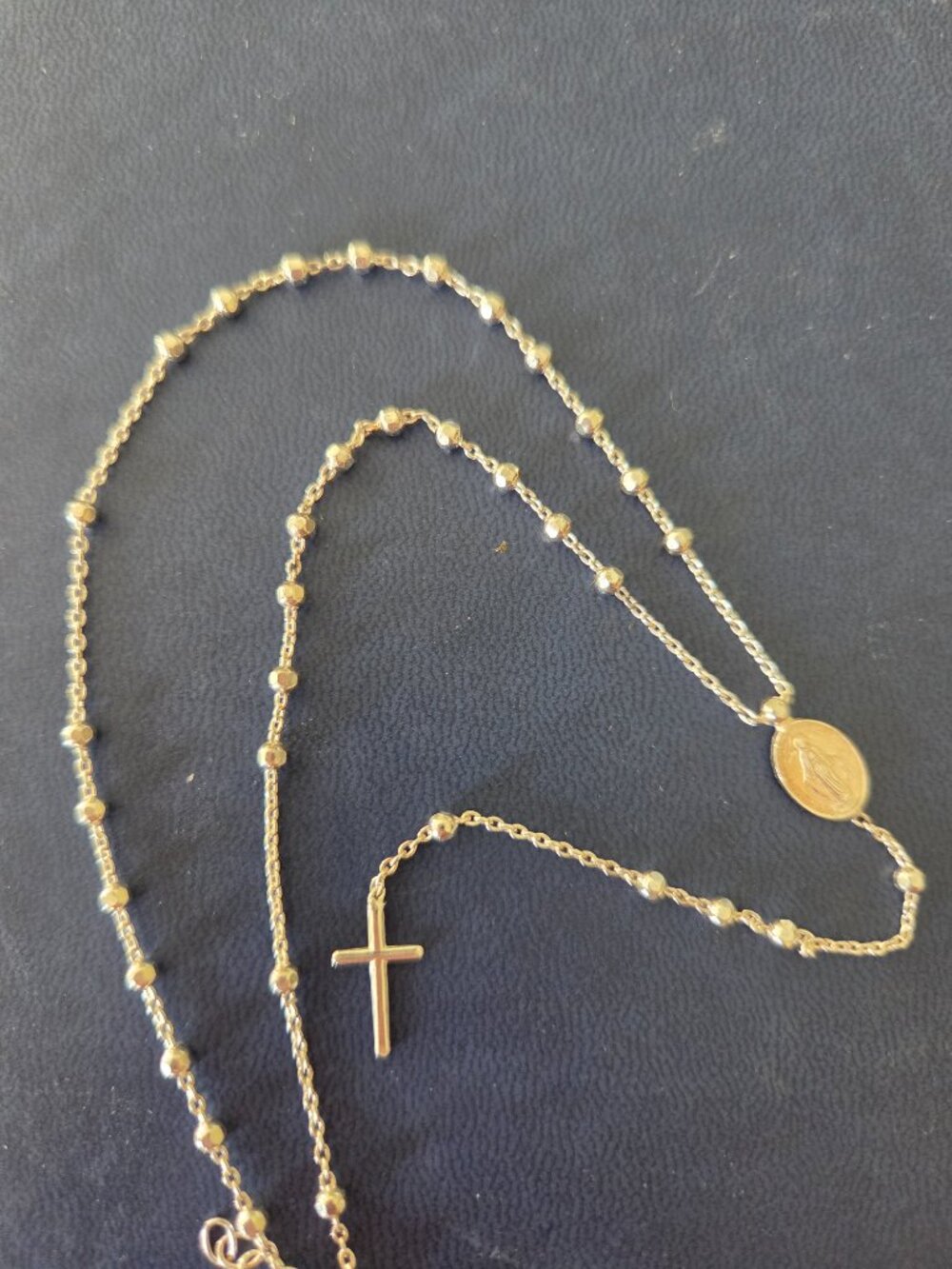 Womens Rosary Sterling Silver Necklace Dainty Sparkle